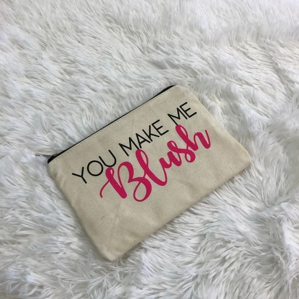 NWOT You Make Me Blush Canvas Makeup Bag